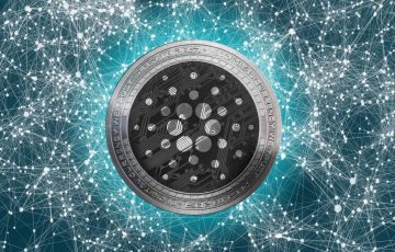 Cardano-ADA-black-logo-on-a-background-of-connected-white-lights