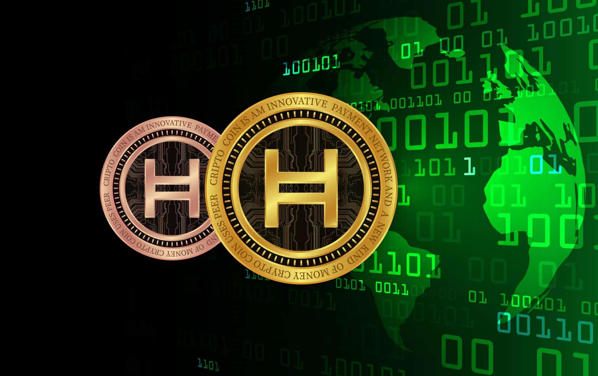 Logotipos de Hedera-HBAR con fondo digital-planeta-verde