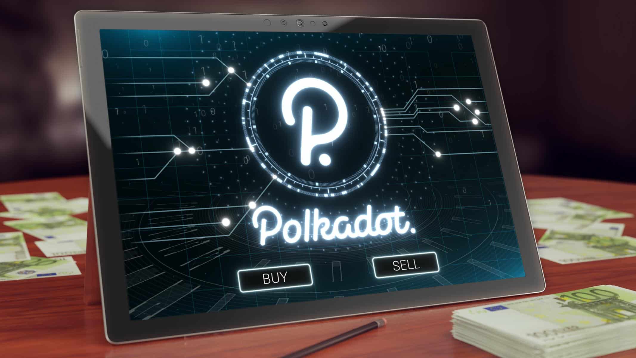 Logotipo-de-polcadot-DOT-en-la-mesa-con-dinero