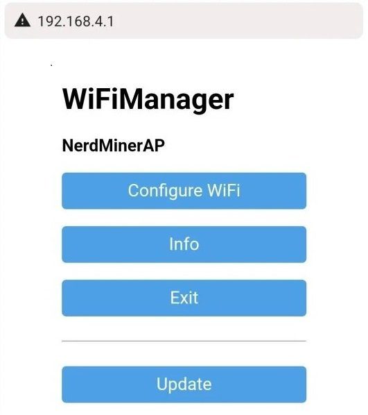 Pantalla de configuración de minero nerd