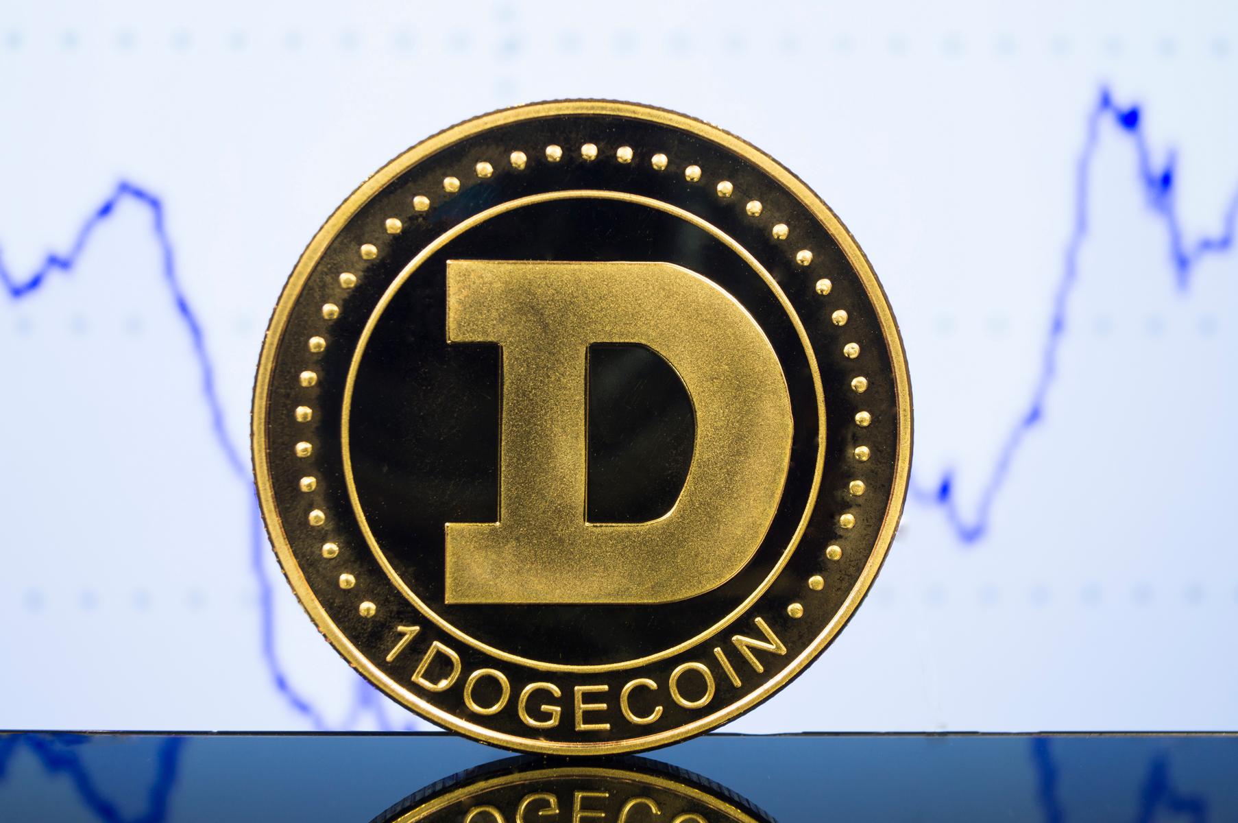 Logotipo-de-Dogecoin-DOGE-con-fondo-de-gráfico-comercial-azul-y-blanco.