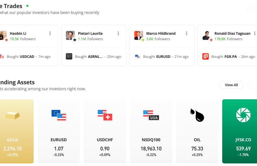 Plataforma eToro que muestra la funcionalidad de operaciones en tiempo real