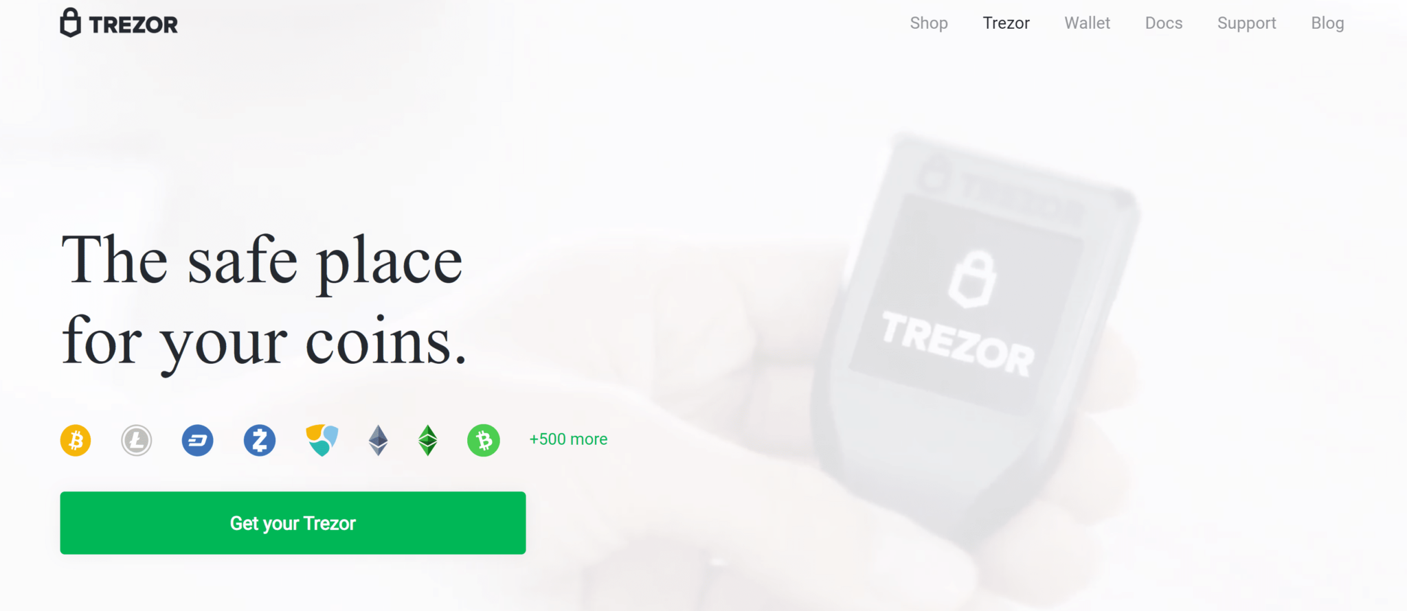 TREZOR vs Ledger: Esta captura de pantalla del sitio web de TREZOR destaca el objetivo principal de cualquier billetera de hardware: la seguridad