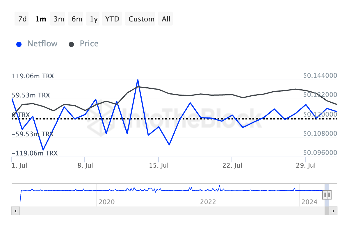 Netflow, grandes tenedores de Tron. Fuente: IntoTheBlock