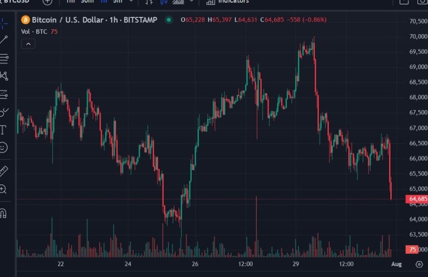 Bitcoin cae, por debajo de $65,000