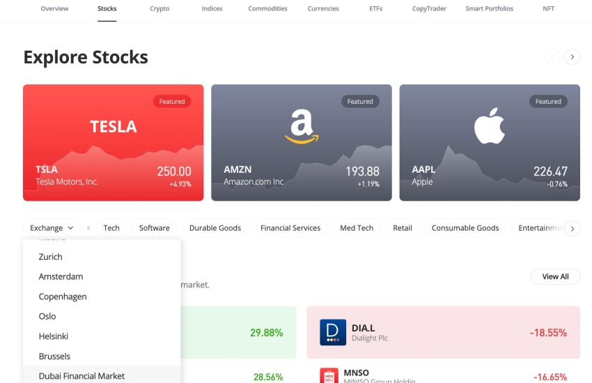 Filtering for DFM-listed stocks on eToro