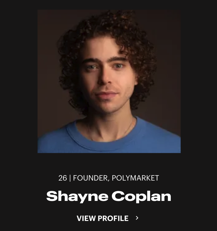 Shayne Coplan sitúa a Forbes entre los 30 menores de 30 para el éxito de Polymarket