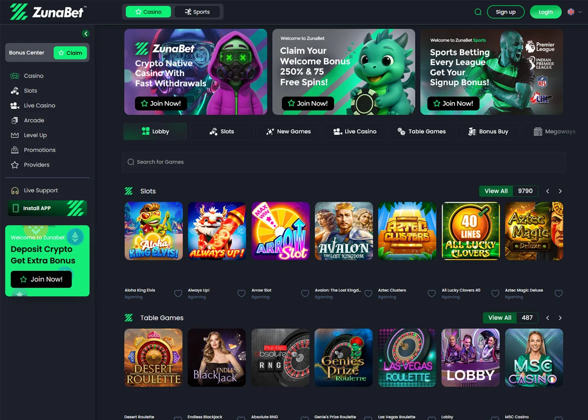 Página de inicio de Zunabet