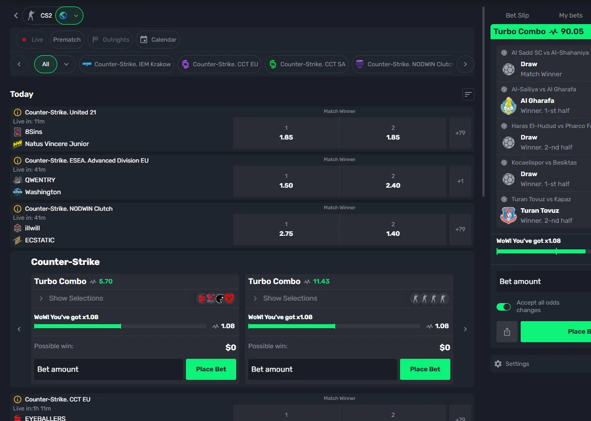 Apuestas de deportes electrónicos de Zunabet
