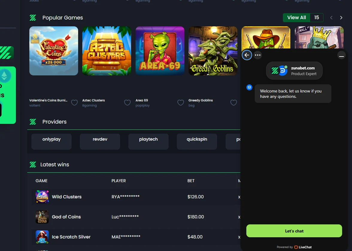Chat en vivo de ZunaBet